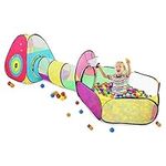 Colorful Kids Play Tent with Tunnel and Ball Pit,3 in 1 Pop Up Kids Tent,Foldable Playhouse Indoor Outdoor,Gift for Boys Girls