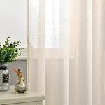 DWCN Semi Sheer Curtains for Living Room Linen Textured Voile Curtains Eyelet Top Decorative Curtain Drapes for Bedroom,Living Room,Window,2 Panels,beige,W 52" x L 63"