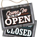 Bigtime Signs Open Closed Sign For Business Door - PVC 8" x 12" Reversible Double Sided with Rope for Hanging - Come In We're Open | Sorry We're Closed Signs - Rustic Wood Frame Look Printed Design