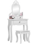 Runesol Girls Dressing Table (Age 3-7yrs) With Mirror and Stool, Children White Wooden, Kids Vanity Table with Crystal Knobs, Childs Dresser, Christmas Girl Gift, Kid Dressing Table Set