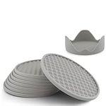 Barvivo Silicone Coasters with Holder Set of 8 - Cup Coasters for Indoor and Outdoor, Perfect Durable Coaster for Tabletop Protection, Anti Slip, Suitable for All Drinks & Table Types - Gray