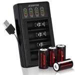 4 Pack CR123A Lithium Battery 3.7V Rechargeable Batteries LED Charger Compatible with Wireless Arlo Cameras (VMC3030/VMK3200/VMS3330/3430/3530) and Flashlight Polaroid Microphone