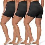 HLTPRO 3 Pack Biker Shorts for Women - 5" High Waist Women's Shorts for Yoga, Athletic, Workout, Running