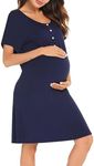 Irdcomps Women's Maternity Nightdress Breastfeeding Button Nightwear Hospital Short Sleeve Nursing Nightgown Pregnancy Loungewear Labour Gown Pyjamas（01-Navy，XXL）