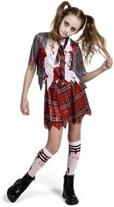 Spooktacular Creations Zombie Schoolgirl Costume, Girl Bloody Zombie Costume for Kids, Halloween, School, Event Party Dress Up-xl
