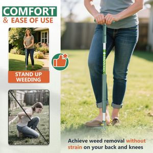 ORIENTOOLS Stand Up Weed Puller – Telescopic Handle, 4-Claw Dandelion Remover