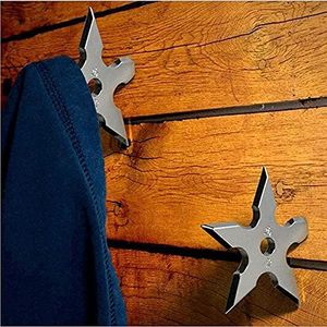 PRATIQUE Ninja Coat Hooks 2 Pack, Darts Star Wall Mounted Hooks, Stainless Steel Clothes Hats Hanger Holder (Steel Ninja)