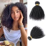 DaiMer Unprocessed Virgin Hair Afro Curly 4B 4C Hair Extensions One Bundle Hair Weave Human Hair Bundles Afro Kinkys Curly Hair Bundles Natural Color (16 Inch, Afro Kinky Curly 4B 4C)