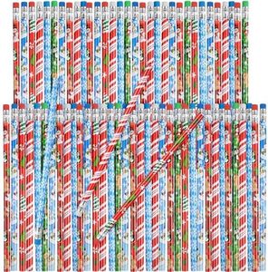 Rhode Island Novelty Lot of 144 Assorted Christmas Holiday Theme Wooden Pencils - 7.5"