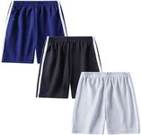 Jagrove Toddler Boys Girls Active Running Shorts 3 Pack Kids Athletic Short Pants Lightweight Summer Sport Jogger Shorts, Navy + Black + Grey, 6-8 Years