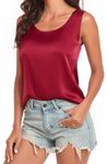 Wantschun Womens Silk Satin Tank Tops Summer Tank Shirt Sleeveless Blouse Camisole Round Neck - Wine Red ; Medium