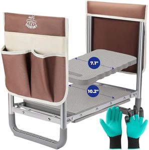 DEERFAMY Garden Stool 10.2" Width, Garden Kneeler and Seat Load Cap 350lbs, Heavy Duty Gardening Stool with Extra Kneeling Pad, 2 Tool Pouches, Claw Gloves, Gift for Women Seniors, Brown