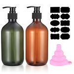 2 Pcs Pump Bottle Dispenser, 500ML/17oz Refillable Empty Press Pump Bottles, Plastic Liquid Soap Dispenser Storage Holder Container for Lotions, Shampoo, Conditioner, with Funnel, Label Paper