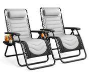 KEPLIN Set of 2 XXL Premium Heavy Duty Padded Two Tone Zero Gravity Chairs - Luxurious Garden Recliners, Adjustable Headrest, Cup & Phone Holder, Foldable, Patio Sun Loungers - 150kg Weight Capacity
