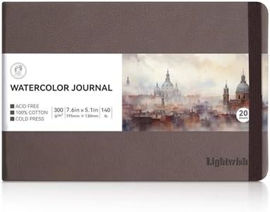 LIGHTWISH Watercolor Journal, 100% Cotton Cold Press Watercolor Paper Sketchbook 7.6” x 5.3”, 20 Sheets (140lb/300gsm), Acid-Free for Watercolors, Gouache, Acrylics