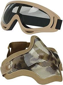 AOUTACC Airsoft Half Face Mask Steel Mesh and Goggles Set, Skull Tactical Masks Protection Gear for Paintball BBS CS Nerf Game Cosplay Halloween Costume Accessories (Tan Camo)