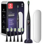 Oclean Sonic Electric Toothbrush Adults X Series Pro Travel Set, Smart Touchscreen, 3 Modes, 84000 VPM, Lasts 30 Days, 2 in 1 Magnetic Charger Wall-Mount, 6 Replacement Heads & Travel Case - Purple