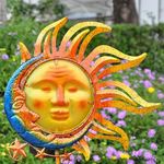 BVLFOOK Solar Light Outdoor Garden Decoration Colorful Metal & Glass Sun Moon Star Christmas Stake Decorative Waterproof Warm White LED Yard Decor for Pathway Lawn Patio Backyard