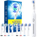 TEETHEORY Rotating Electric Toothbrush for Adults with 8 Brush Heads (2 Types), 4 Modes Deep Clean Electric Toothbrush with Rechargeable Power and 2 Min Smart Timer, Clean White