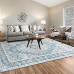 Home Beyond & HB design - 6x9 Area Rug, Non-Slip Washable Low Pile Soft Lightweight Thin Vintage Medallion Carpet Rugs for Bedroom Living Room Dining Room Kitchen Office Home Decor, Beige and Blue