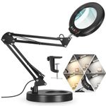 Veemagni 10X Magnifying Glass with Light, 5 Color Modes Stepless Dimmable 2-in-1 Desk Lamp and Clamp, LED Lighted Magnifier with Light and Stand, Hands Free for Craft Repair Hobby Painting Close Work