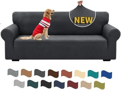 XINEAGE Copridivano 3 Posti Elasticizzato, Copridivano con Braccioli per Il Soggiorno, 1 Pezzo Copridivano Universale, Copridivano Antiscivolo per Cani, Animali Domestici (3 Posti, Grigio Scuro)