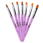 TRIXES 7PC UV Gel Acrylic Nail Brush Set - Assorted Nail Art & Builder Brushes - Accurate Professional Salon Painting Tools - Marbled Purple Pink