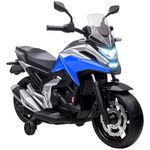 Qaba 12V Electric Motorcycle, Battery Powered Ride on Motorbike for Kids with Headlights Music Training Wheels, for 3-6 Years, Blue