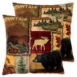 Deco4URLife Set of 2 Square 18X18 inch Throw Pillow Cover for Women/Men, Short Plush Pillow Case Cushion Cover for Home Sofa Couch Living Room Car Decor - Rustic Lodge Bear Moose Deer