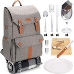 HappyPicnic Insulated Picnic Backpack for 4 Persons with Full Set of Tablewares, Roomy Cooler Compartment, Bottle Holders and Large Waterproof Picnic Rug