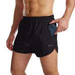 Suwangi Men's Running Shorts 2-in-1 Quick Dry Workout Gym Fitness Training Short with Zip Pockets Black