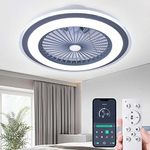 EINRZi Ceiling Fan with Lights Remote Control,20In Enclosed Ceiling Fans with App,LED 3-Colors Dimmable Invisible Blades Low Profile Flush Mount Ceiling Fan,Smart Timing For Kids Bedroom