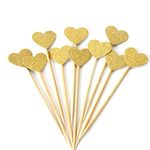 Glitter Heart Cupcake Toppers Gold Party Cupcake Decorations for Party Dessert Decorations Topper, Pack of 50