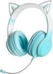 Daemon Kids Headphones, Cat Ear Kids Bluetooth,LED Light Up Over Ear Kids Wireless Headphones with HD Sound 105dB Volume Limited,Foldable Over-Ear Headphone for PC/Pad/School (Green with Mic)
