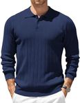 COOFANDY Mens Polo Sweater Long Sleeve Casual Textured Knit Stretch Pullover Sweaters Fall Winter Navy Blue