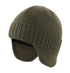 Home Prefer Mens Winter Hat Knit Earflap Hat Stocking Caps with Ears Beanie Hat, Army Green, Large