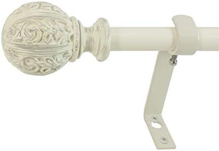 Decopolitan - 29992-26DW Leaf Ball 5/8" Curtain Rod Set, 26 to 48 Inches, Distressed Ivory