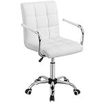 Yaheetech Adjustable Home Office Chair Leather Computer Desk Chair Mid Back Task Chair with Arms and Wheels for Study or Work White