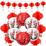 Fumete 20 Pcs 12" Chinese Japanese Paper Lantern and 8" Chinese Red Paper Lanterns, Cherry Blossom Decorative Hanging Lanterns for Chinese New Year Home Restaurant Wedding (Red, White)