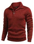 COOFANDY Men's Casual Pullover Sweatshirt Polo Collar Sweater 5 Buttons Wine Red