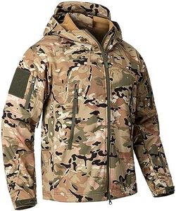 CARWORNIC Men's Camo Quiet Hunting Jacket Waterproof Softshell Fleece Lined Camouflage Outdoor Hiking Fishing Coat, Cp, Medium