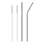 HUNCHA Metal Straws Stainless Steel Straws 10.5" Drinking Straws Reusable, Perfect for Cocktail, Cleaning Brush for 20/30 Oz Perfect for Yeti, Trail, Tumblers, Bars(1 Straight| 1 Bent| 2 Brush)