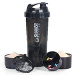 VECH Shaker Bottles for Protein Mixes Workout Leak Proof Water Bottle Non Slip 3 Layer Twist Off OZ with Pill Tray Storage Powder Shake 16oz Shaker Cup (Black)