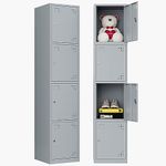 NODHM Storage Locker for Employees, Lockable Metal Lockers with Keys, Steel Storage Cabinet for Office, Gym, School, Home (4 Door, Grey)