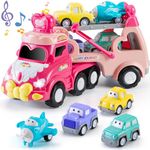 INSTOY Car Toys for 2 3 4 Year Old Girls Gifts: Carrier Truck Toy With 4 Cars for Toddler Girls Age 2-4 - Friction Power Toy Cars with Light & Sound - Easter Birthday Gifts for 2 3 4 5 Year Old Girls