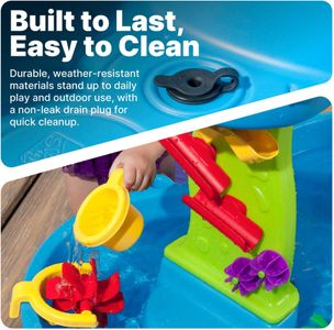 Step2 Rain Showers Splash Pond Water Table – 13-Piece Kids Outdoor Sensory Toy, Blue & Green