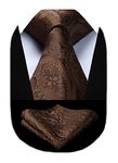 HISDERN Solid Brown Paisley Tie for Men Handkerchief Woven Classic Flroal Men's Necktie & Pocket Square Set Wedding