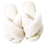 Women's Cross Band Slippers Fuzzy Memory Foam Slippers Cozy House Shoes Open Toe Fluffy Home Shoes Indoor Outdoor Slip On Warm Breathable(White,9-10)