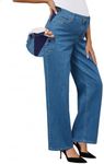 OUGES Womens Stretchy Maternity Jeans Loose Fit Straight Leg High Waist Denim Wide Leg Business Casual Work Pants Pregnancy Must Haves Mom Jeans Trendy Maternity Clothes with Pockets(Medium Blue,XL)