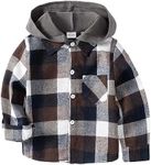 Kids Toddler Boys Girls Plaid Button Down Shirt Boys Long Sleeve Hooded Flannel Shirts Collared Buffalo Plaid Jacket Top 4-5T